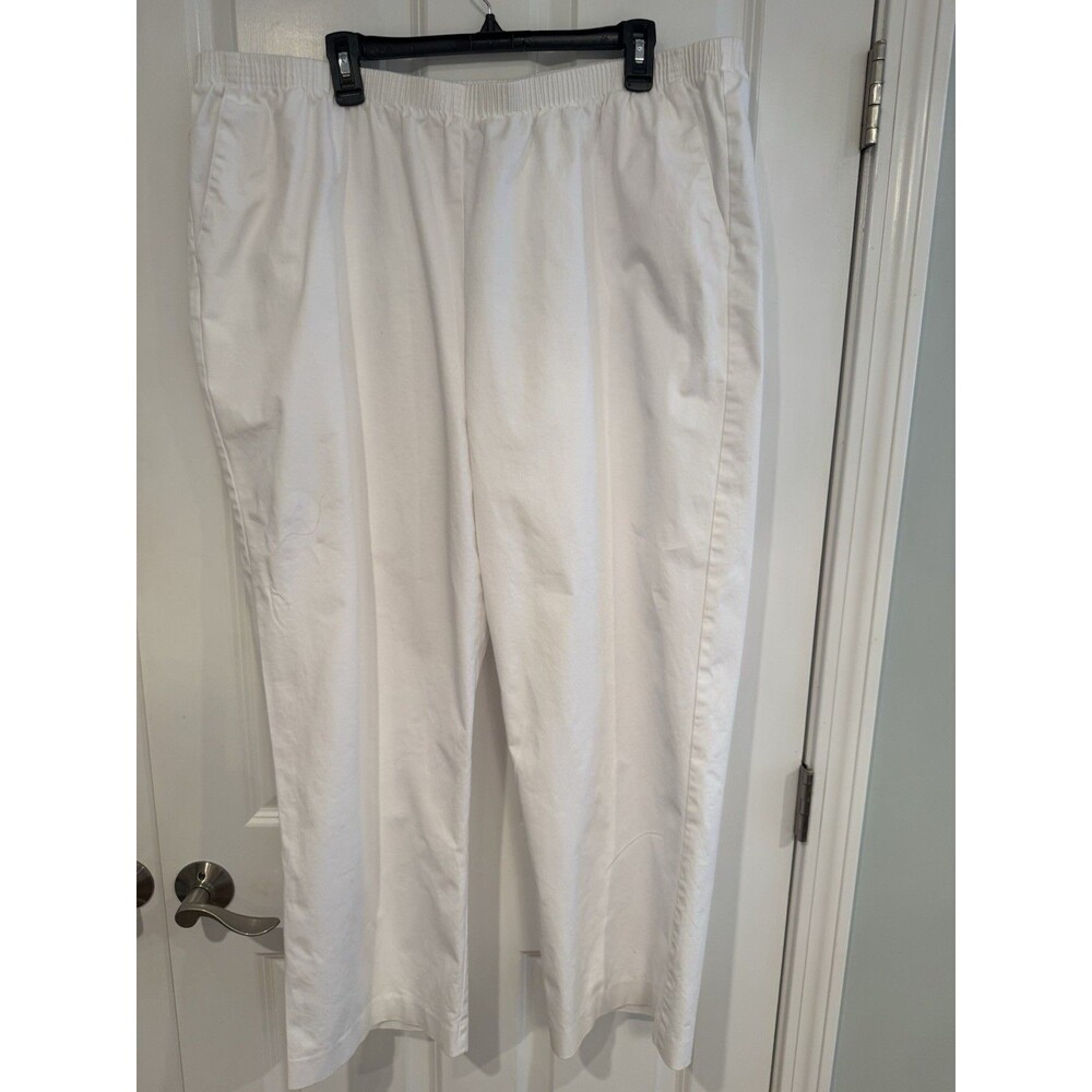 Alfred Dunner Women's Plus White Pull-On Stretch Pants Solid Cotton Spandex